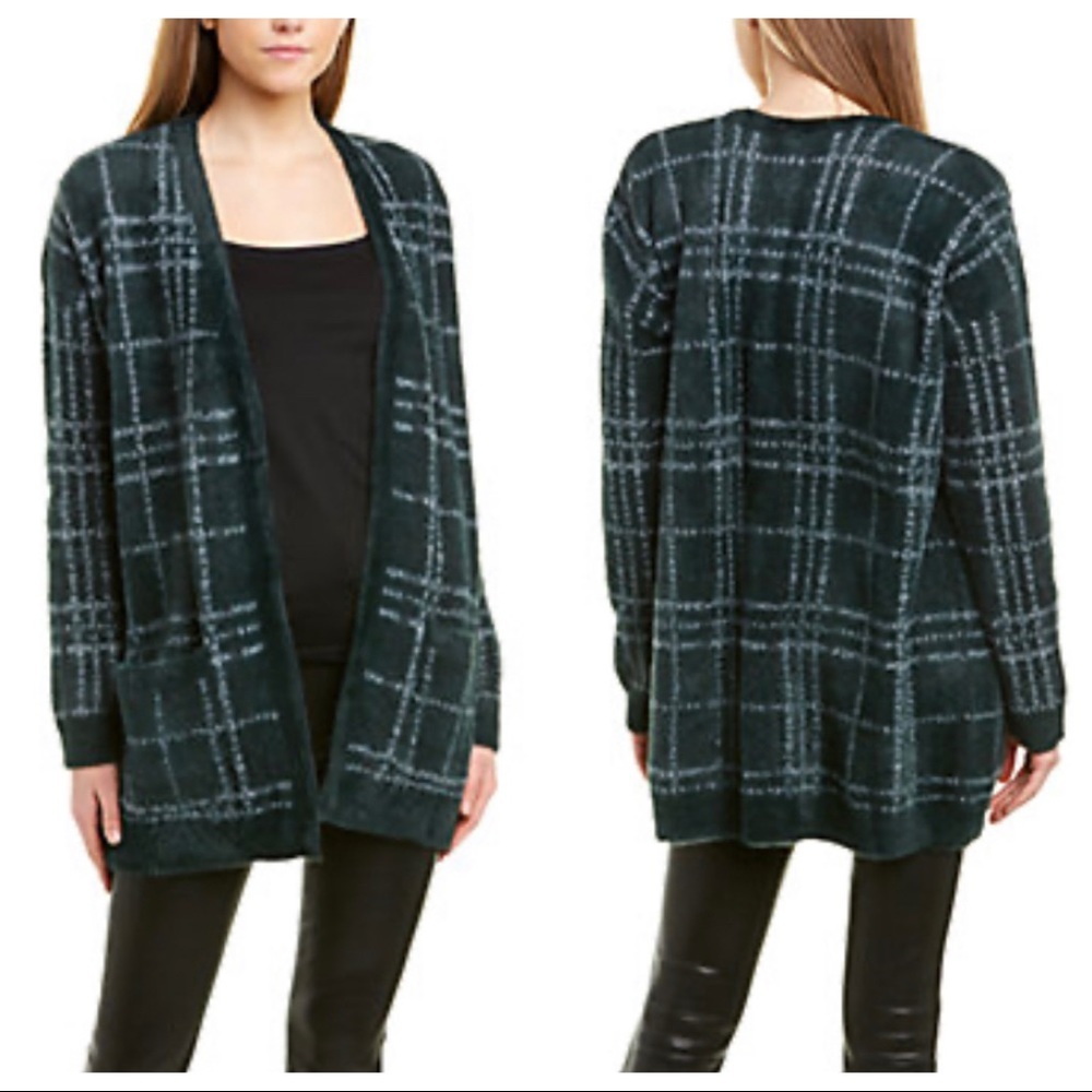 1.State Windowpane green fuzzy open‎ cardigan NWT